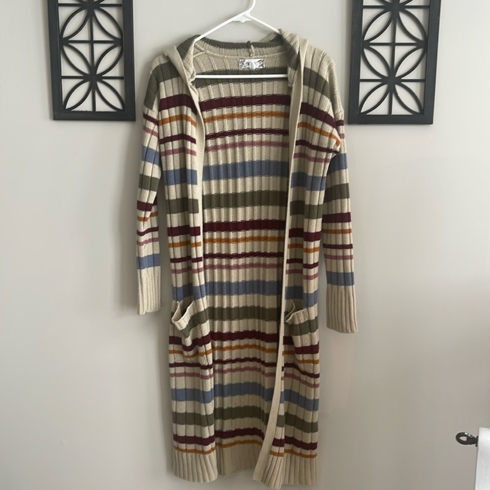 Pink Rose Size M Striped Hooded Sweater w/ Pockets